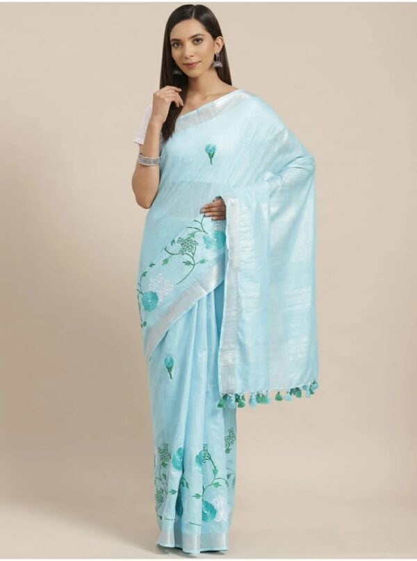 Hand-woven Thread Work Linen Cotton Saree