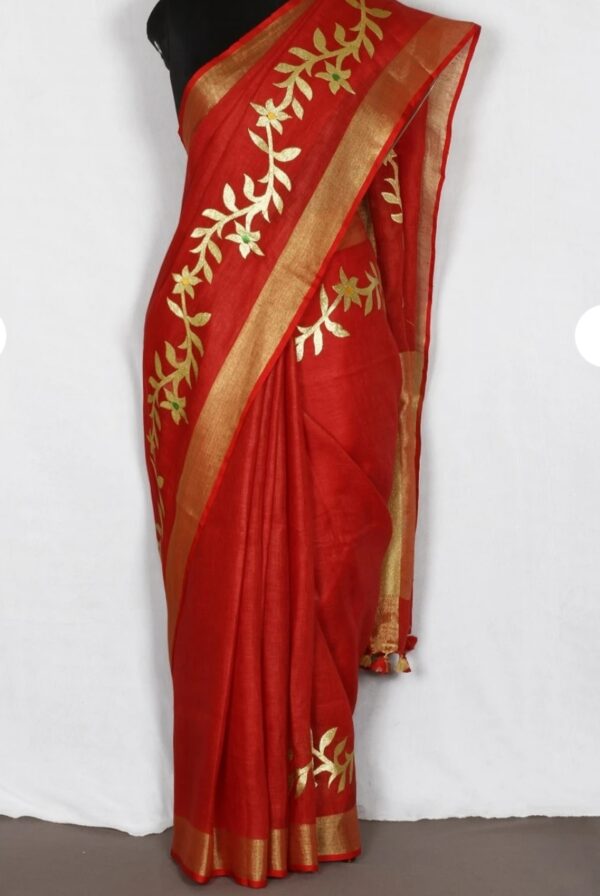 Hand-woven Thread Work Linen Cotton Saree