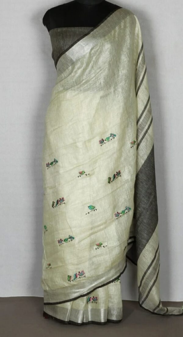 Hand-woven Thread Work Linen Cotton Saree