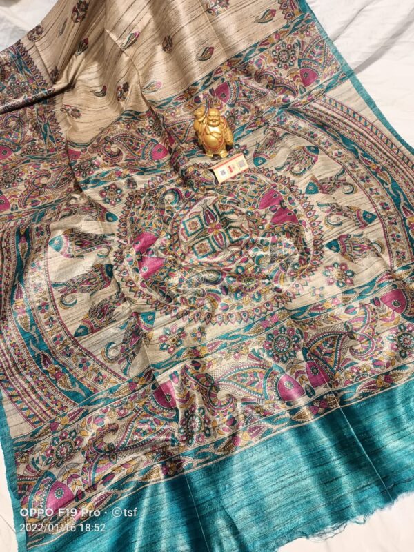 Pure Silk Tussar Ghicha Screen Printed Saree