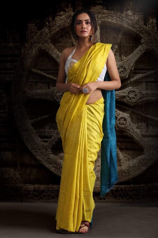 Pure Silk Tussar Ghicha Saree with Woven Zari Border