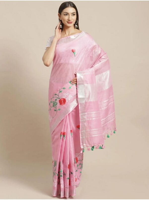 Hand-woven Thread Work Linen Cotton Saree