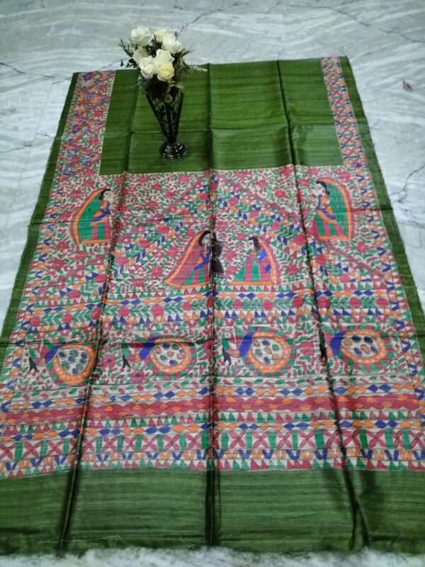 Hand Painting Tussar Ghicha Silk Saree