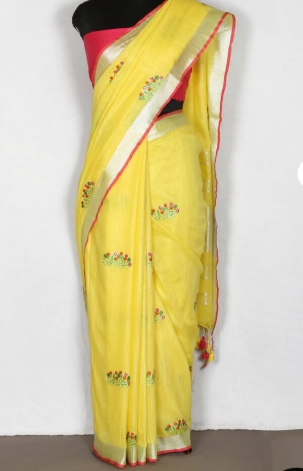 Hand-woven Thread Work Linen Cotton Saree