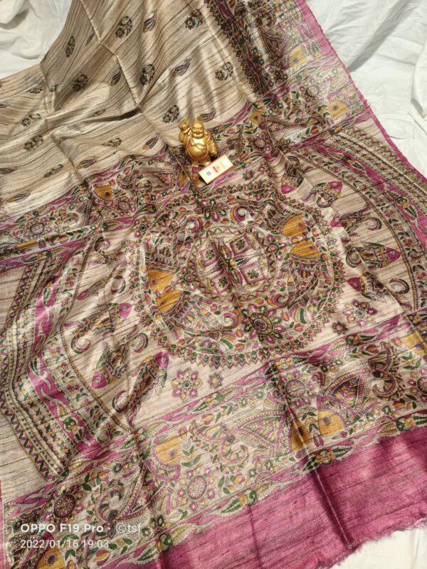 Pure Silk Tussar Ghicha Screen Printed Saree