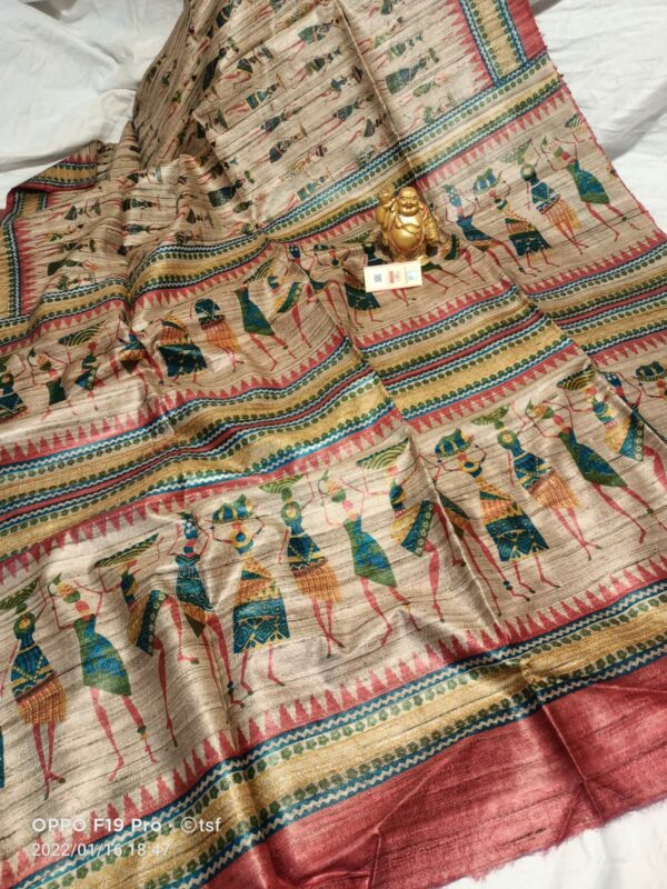 Pure Silk Tussar Ghicha Screen Printed Saree