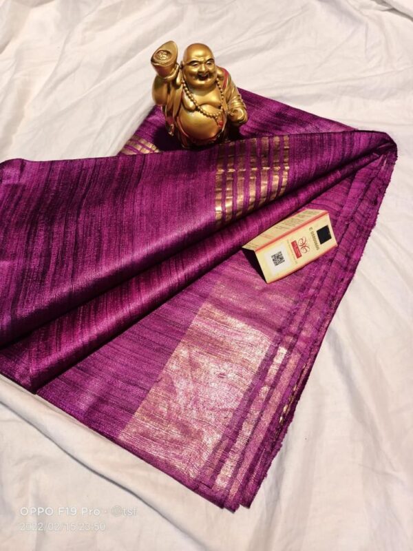 Pure Silk Tussar Ghicha Saree with Woven Zari Border