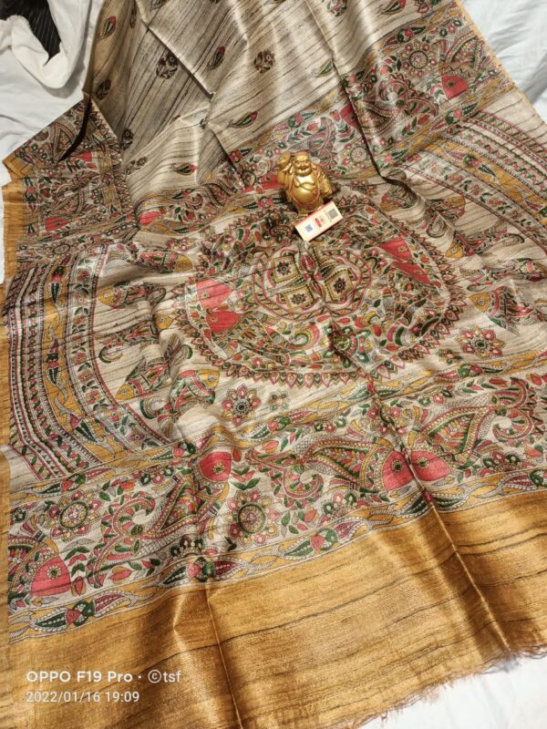 Pure Silk Tussar Ghicha Screen Printed Saree