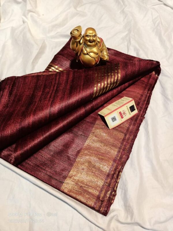 Pure Silk Tussar Ghicha Saree with Woven Zari Border