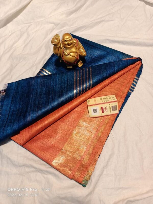 Pure Silk Tussar Ghicha Saree with Woven Zari Border