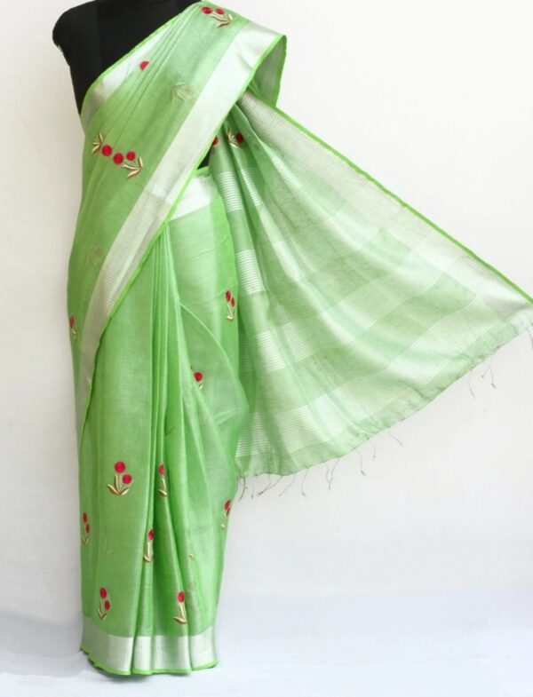 Hand-woven Thread Work Linen Cotton Saree