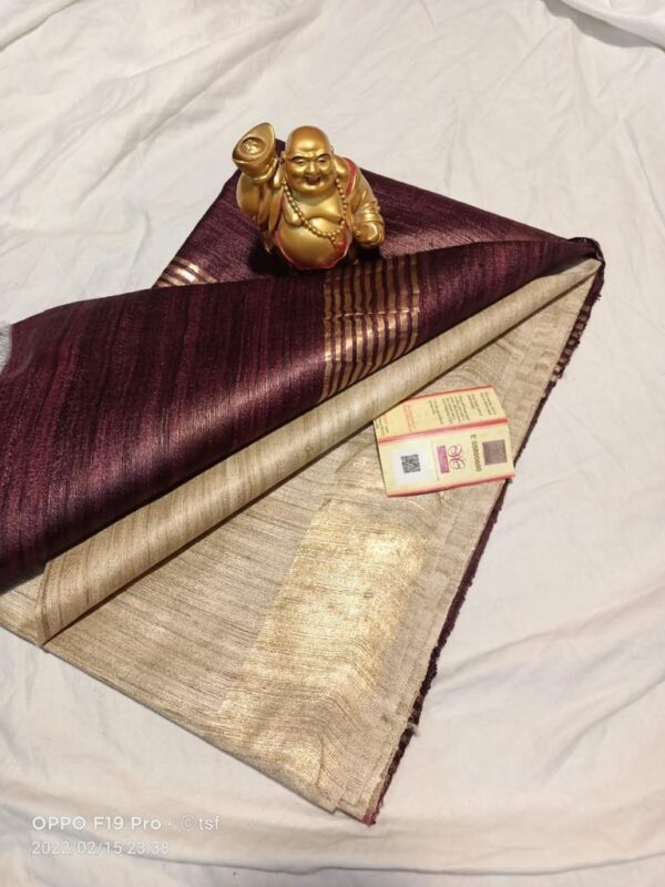 Pure Silk Tussar Ghicha Saree with Woven Zari Border