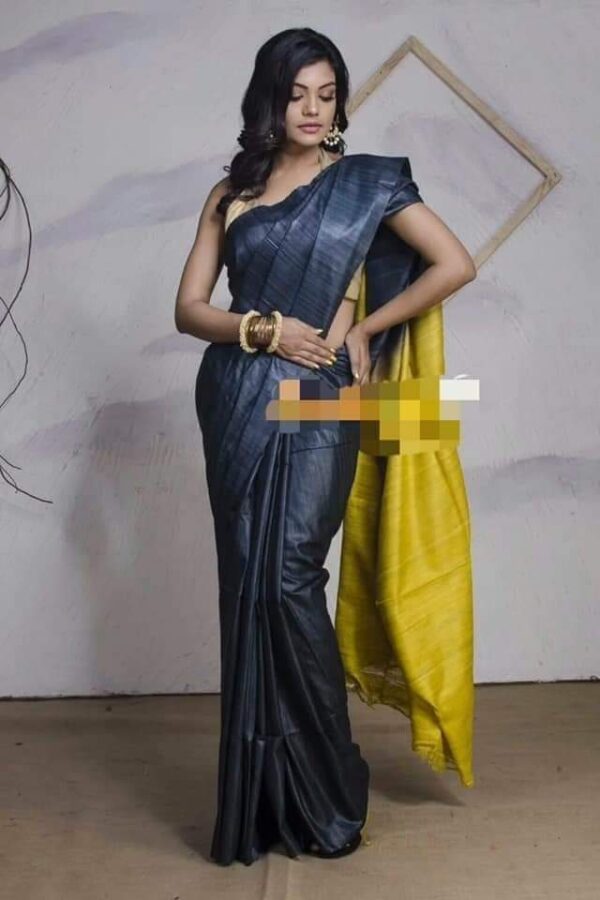 Pure Silk Tussar Ghicha Saree with Woven Zari Border