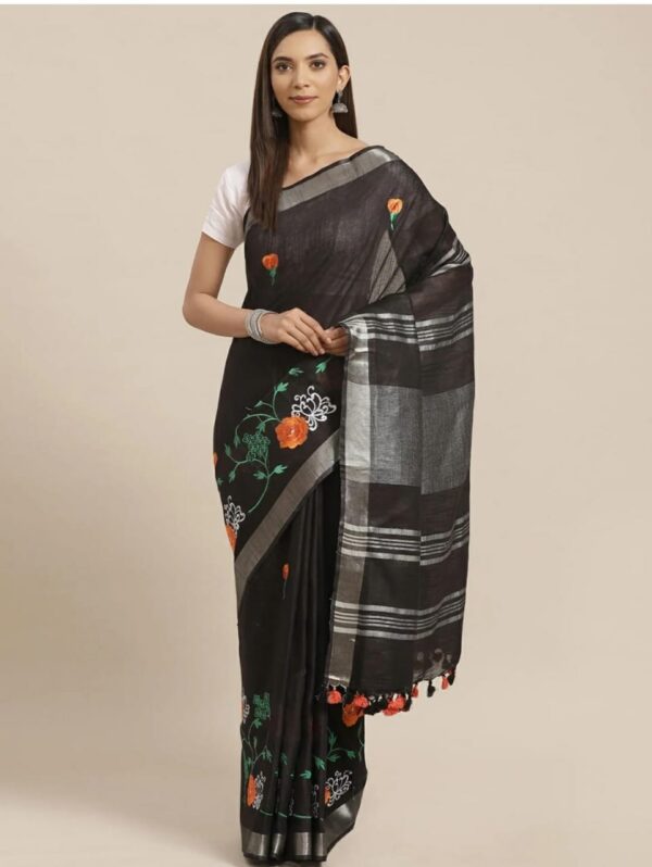 Hand-woven Thread Work Linen Cotton Saree