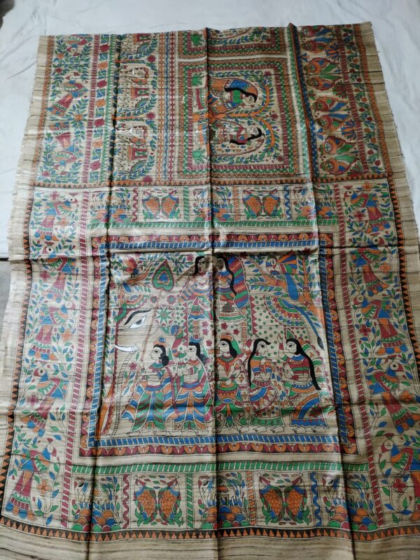 Full Madhubani Painted Ghicha Tussar Silk Saree