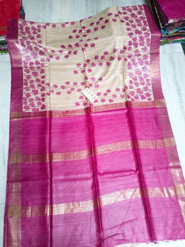 Pure Silk Tussar Ghicha Screen Printed Saree