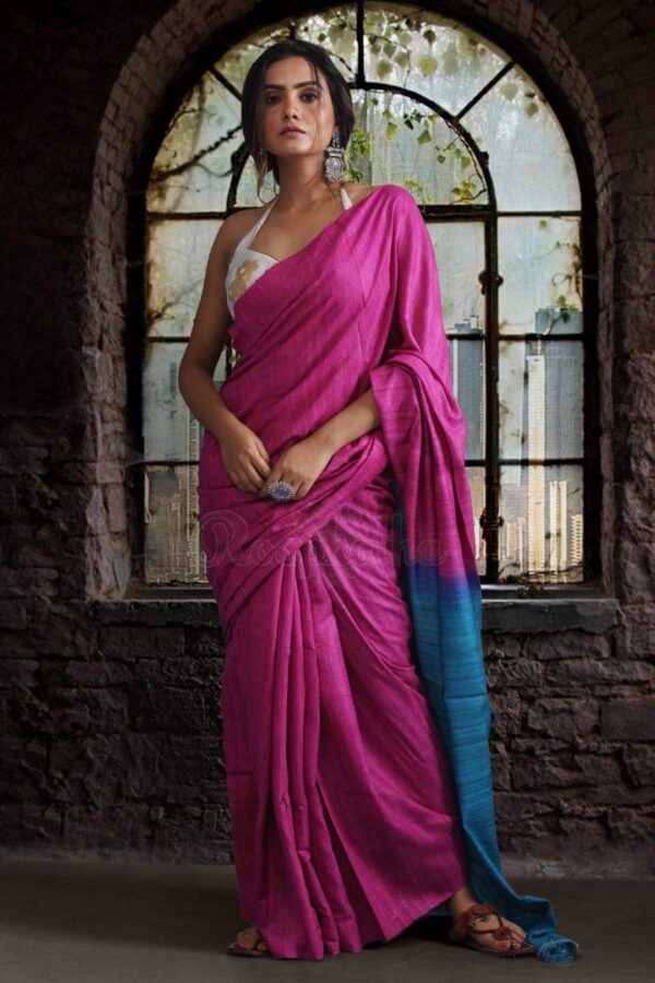 Pure Silk Tussar Ghicha Saree with Woven Zari Border