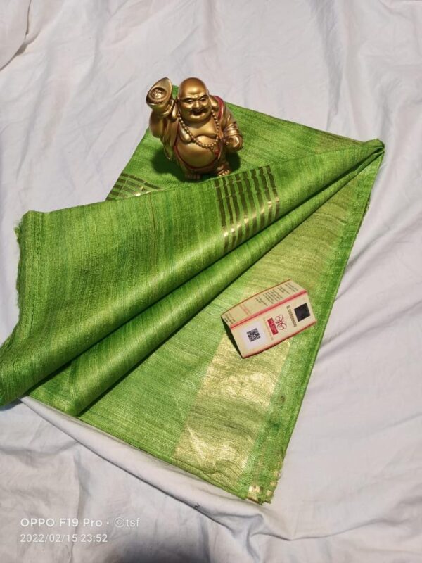 Pure Silk Tussar Ghicha Saree with Woven Zari Border