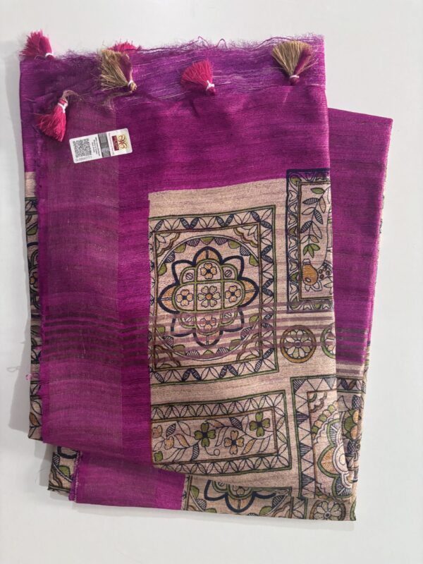 Pure Silk Tussar Ghicha Screen Printed Saree - Image 3