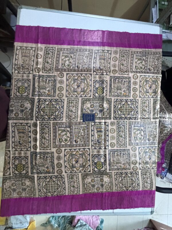 Pure Silk Tussar Ghicha Screen Printed Saree - Image 4