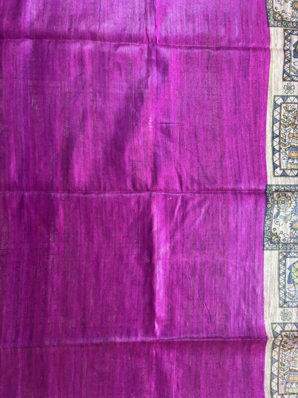 Pure Silk Tussar Ghicha Screen Printed Saree - Image 5