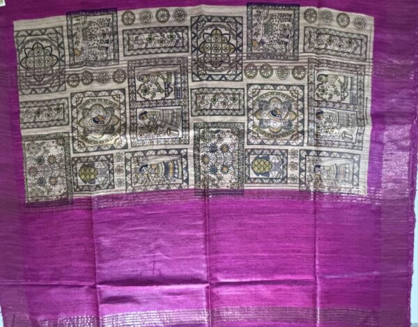 Pure Silk Tussar Ghicha Screen Printed Saree - Image 7