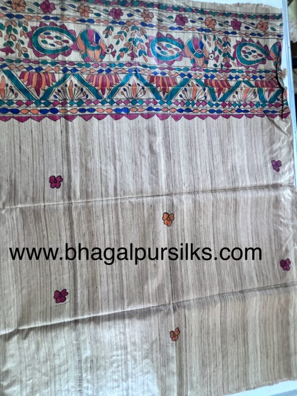 Full Madhubani Painted Ghicha Tussar Silk Saree - Image 6