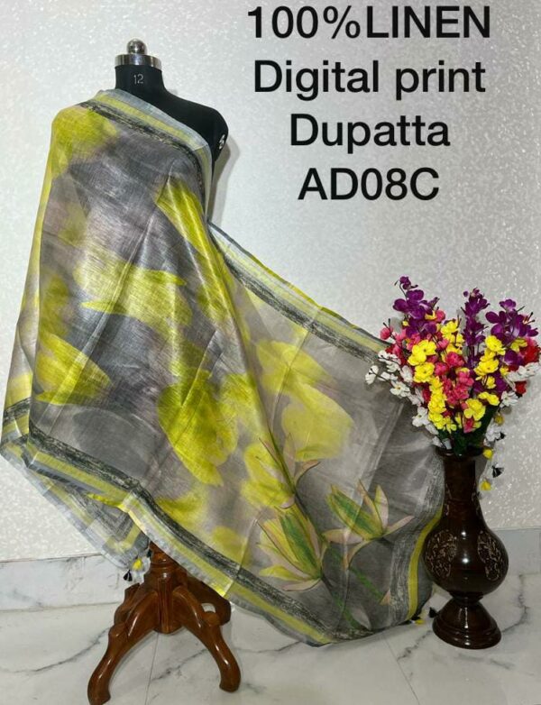 Pure Handloom Linen Digital Print Dupatta