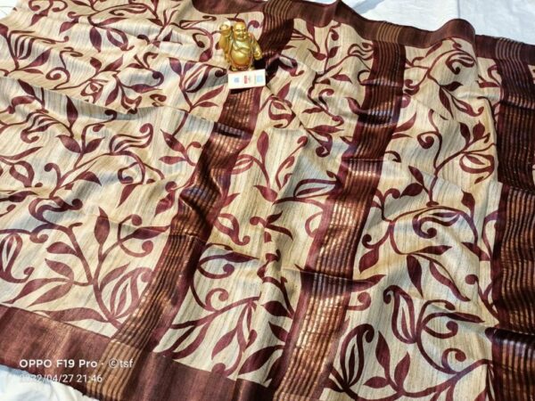 Pure Silk Tussar Ghicha Screen Printed Saree