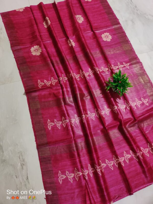 Pure Silk Tussar Ghicha Screen Printed Saree