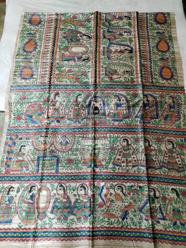 Full Madhubani Painted Ghicha Tussar Silk Saree