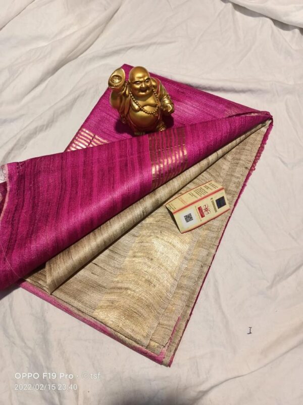 Pure Silk Tussar Ghicha Saree with Woven Zari Border