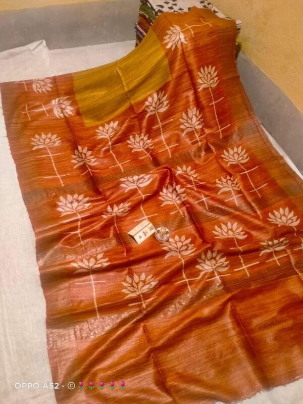 Pure Silk Tussar Ghicha Screen Printed Saree