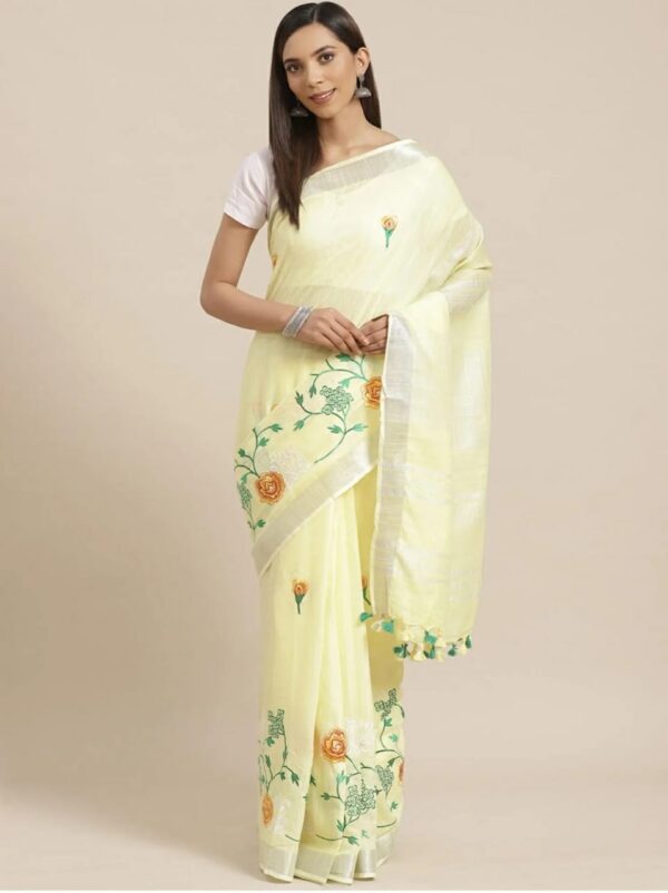 Hand-woven Thread Work Linen Cotton Saree