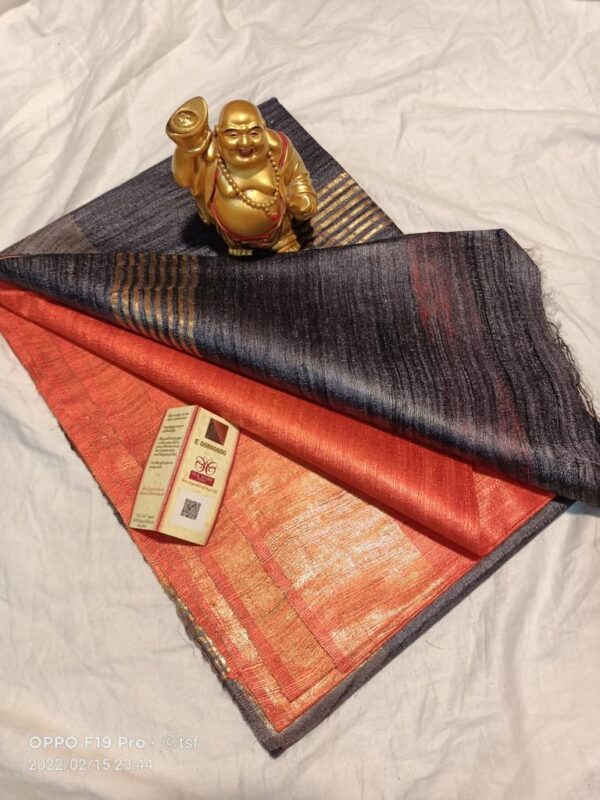 Pure Silk Tussar Ghicha Saree with Woven Zari Border