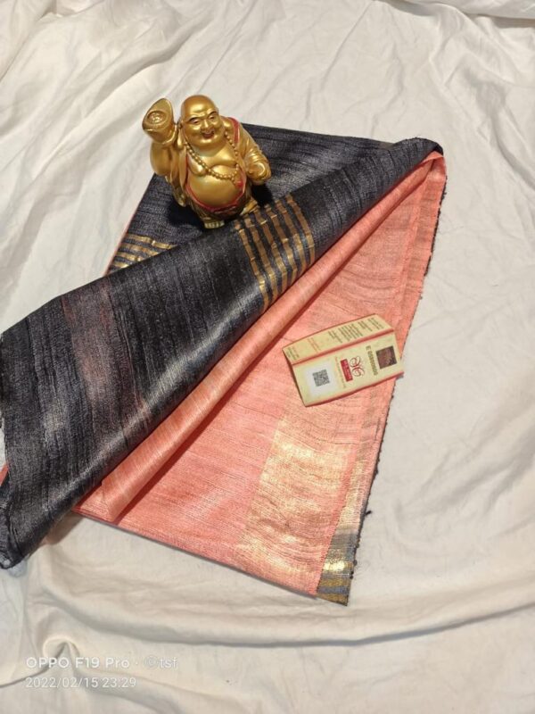 Pure Silk Tussar Ghicha Saree with Woven Zari Border