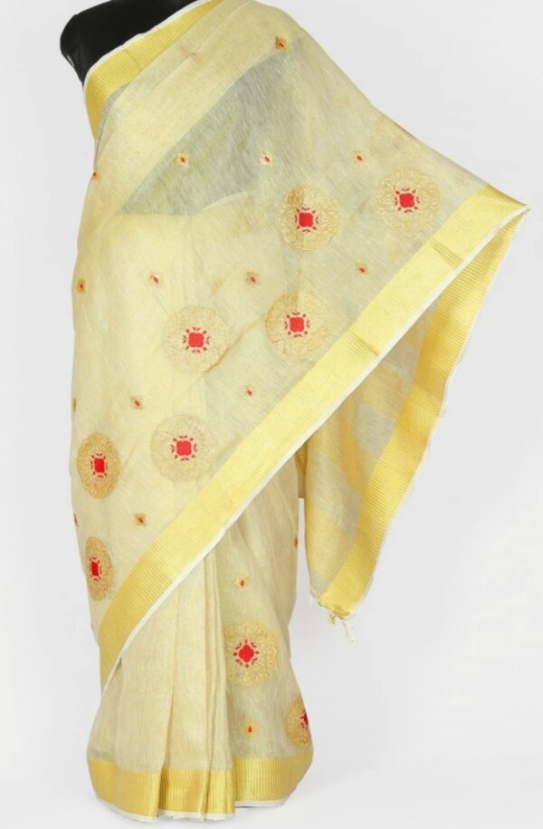 Hand-woven Thread Work Linen Cotton Saree