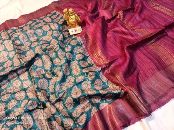 Pure Silk Tussar Ghicha Screen Printed Saree