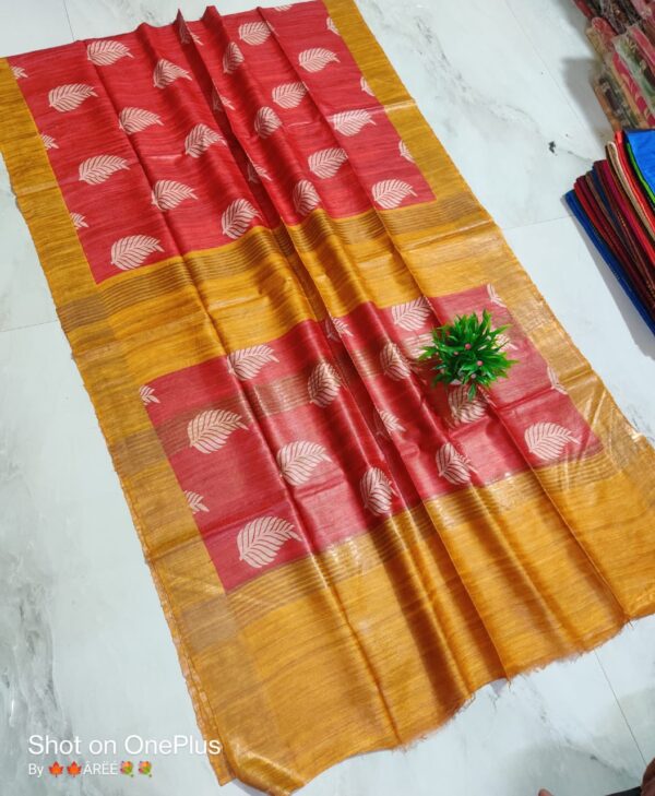 Pure Silk Tussar Ghicha Screen Printed Saree