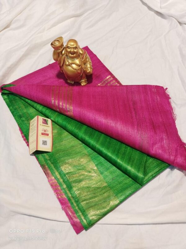 Pure Silk Tussar Ghicha Saree with Woven Zari Border