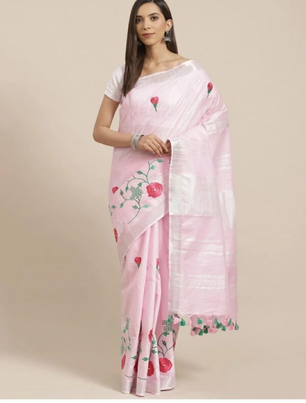 Hand-woven Thread Work Linen Cotton Saree