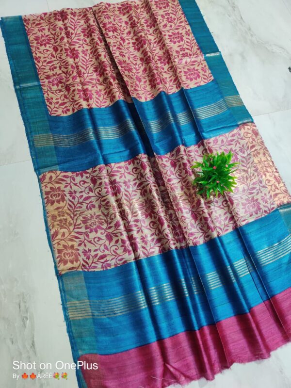 Pure Silk Tussar Ghicha Screen Printed Saree