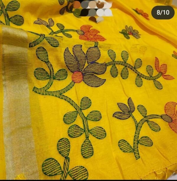 Hand-woven Thread Work Linen Cotton Saree