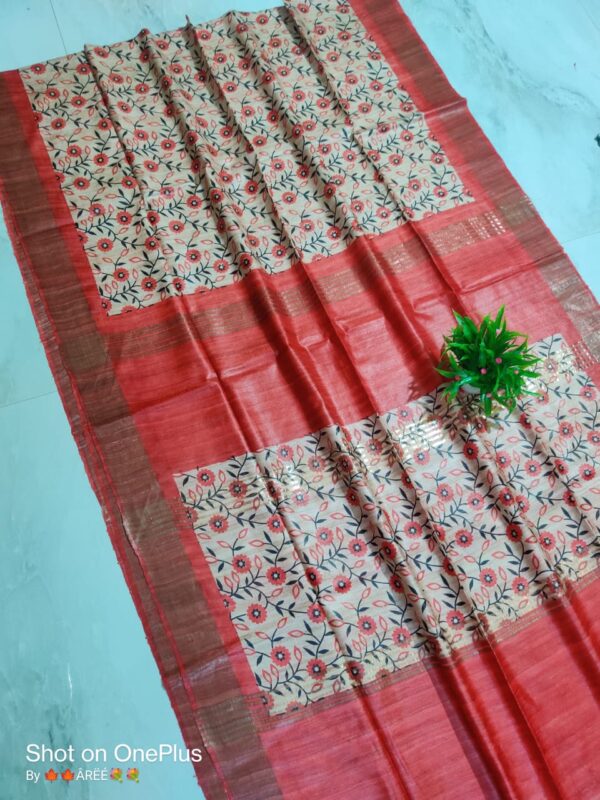 Pure Silk Tussar Ghicha Screen Printed Saree