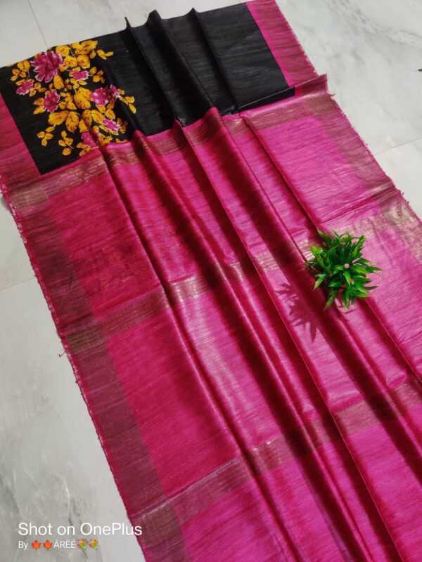 Pure Silk Tussar Ghicha Screen Printed Saree