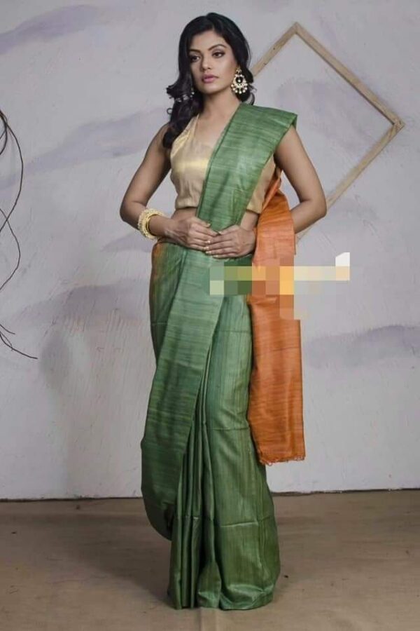 Pure Silk Tussar Ghicha Saree with Woven Zari Border