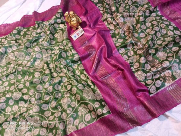 Pure Silk Tussar Ghicha Screen Printed Saree