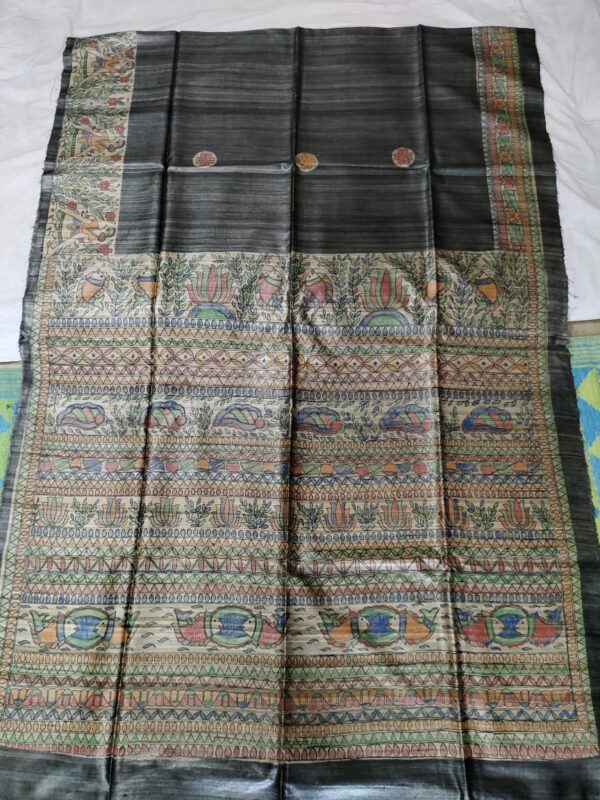 Madhubani Hand Painted Ghicha Tussar Silk Saree