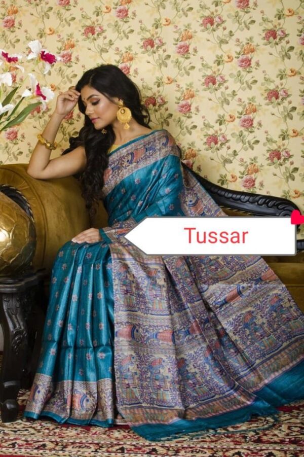 Pure Silk Tussar Ghicha Screen Printed Saree