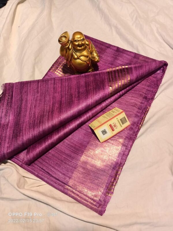 Pure Silk Tussar Ghicha Saree with Woven Zari Border